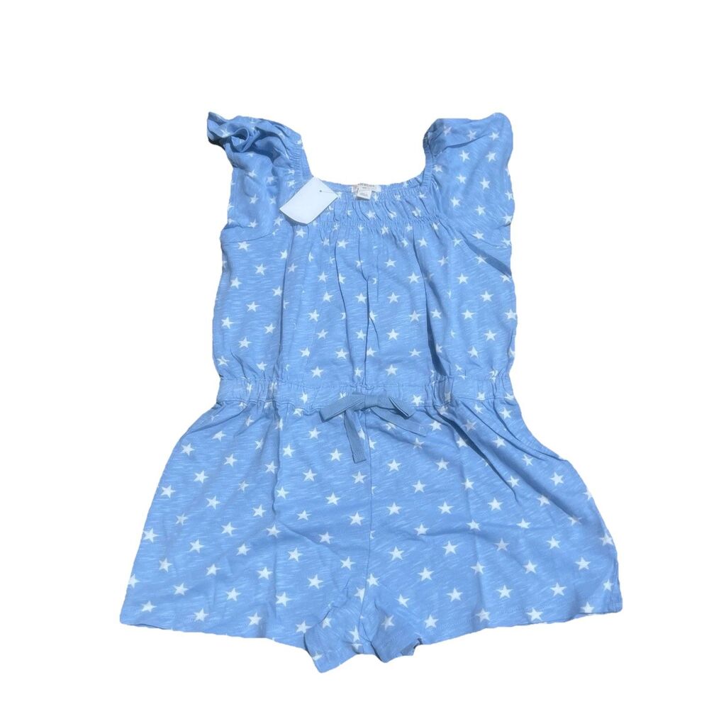J. Crew Crewcuts Girls' ruffle Trim romper Light Blue White Stars‎ NWT Size 10